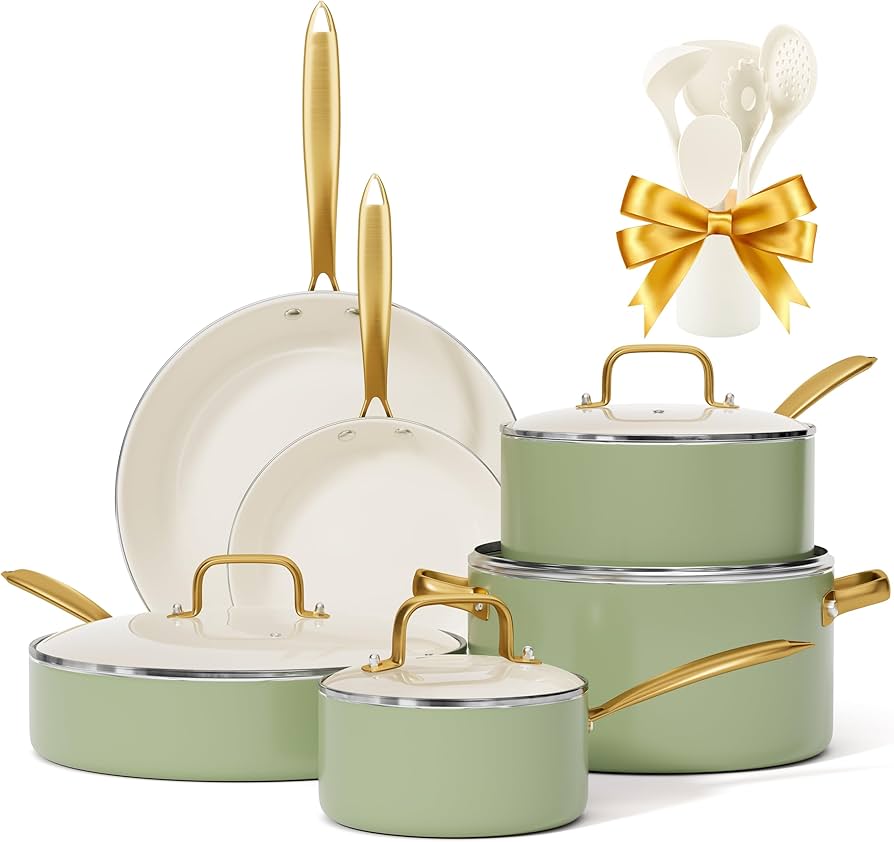 Pots and Pans Set Non Stick - Ceramic Cookware Set with Cooking Utensils Set, Non Toxic Kitchen Cookware Sets