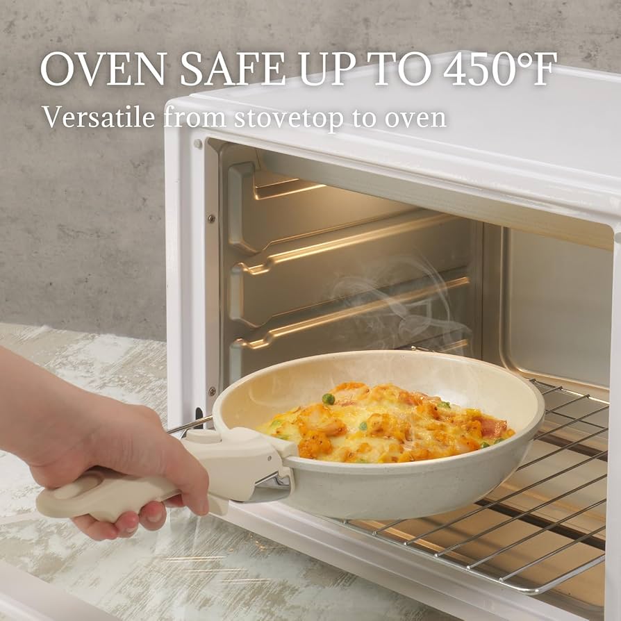 Ceramic Cookware Set Non Stick 8Pcs Pots and Pans Set Detachable Handle Induction Kitchen Cooking Set with Frying Pans Oven Dishwasher Safe, PFAS/PFOA Free, Cream White