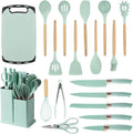 Cooking Utensils Set - 19 Piece Set with 11 Spatulas, 6 Sharp Knives, Silicone Utensils & Cutting Board