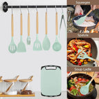 Cooking Utensils Set - 19 Piece Set with 11 Spatulas, 6 Sharp Knives, Silicone Utensils & Cutting Board