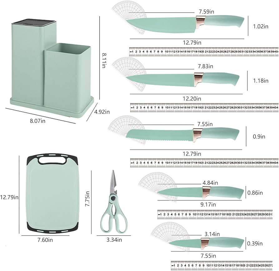 Cooking Utensils Set - 19 Piece Set with 11 Spatulas, 6 Sharp Knives, Silicone Utensils & Cutting Board