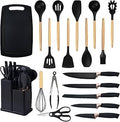 Cooking Utensils Set,19 Kitchen Set Utensils Set with 11 Pieces Spatula Cooking Utensils,Heat Resistant Silicone Utensils 6 Piece Sharp Knife Set 2 Pieces Utensil Cutting Board (Black 19 PCS Set)