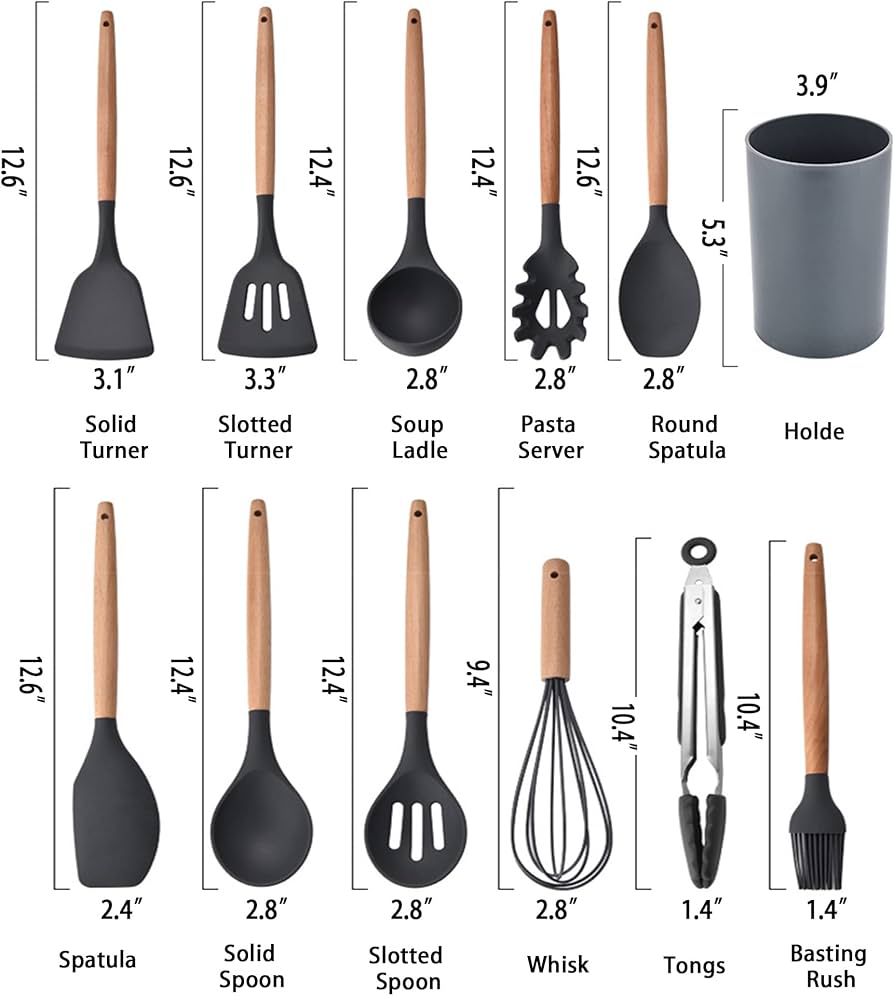 Kitchen Cooking Utensils Set, 12-piece Silicone Kitchen Utensils Set Non-stick Cookware set Is Heat-resistant, BPA-Free, Kitchen Tools set, spoon,spatula
