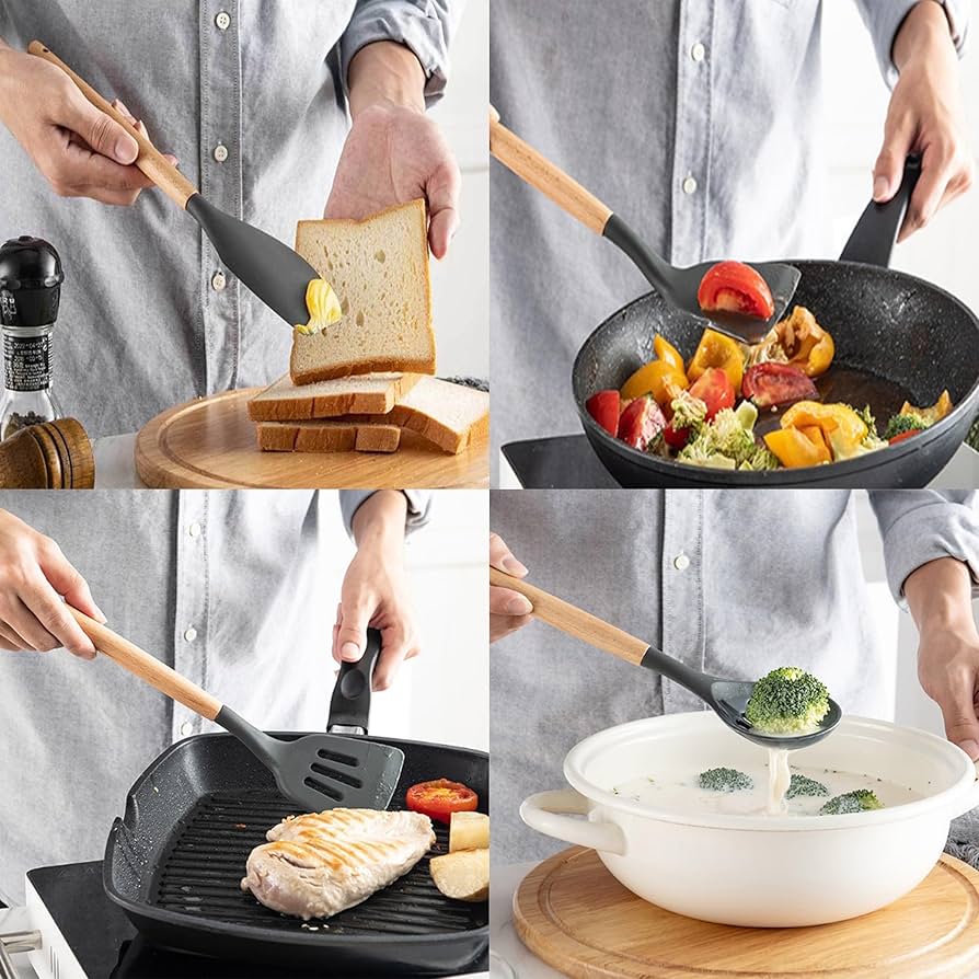 Kitchen Cooking Utensils Set, 12-piece Silicone Kitchen Utensils Set Non-stick Cookware set Is Heat-resistant, BPA-Free, Kitchen Tools set, spoon,spatula