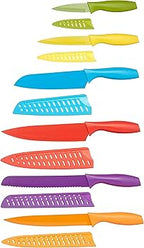 Basics Color-Coded Kitchen 12-Piece Knife Set, 6 Knives with 6 Blade Guards, Multicolo