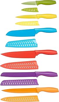 Basics Color-Coded Kitchen 12-Piece Knife Set, 6 Knives with 6 Blade Guards, Multicolo
